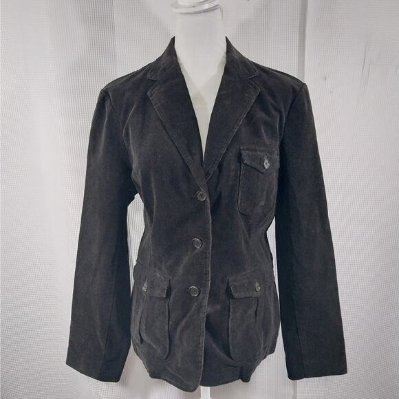 LANDS' END! ESPRESSO BROWN FINE WALE CORDUROY UTILITY STYLE JACKET BLAZER! SZ 16 - Picture 2 of 13